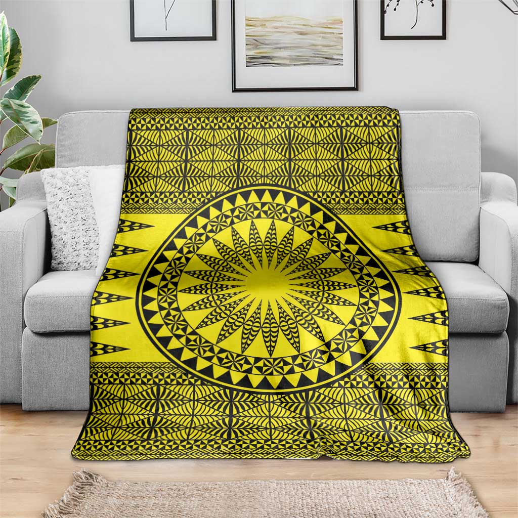 All Yellow Tonga Malo e lelei Blanket Vintage Ngatu Tribal Pattern - Polynesian Pride