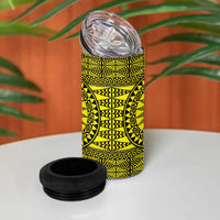 All Yellow Tonga Malo e lelei 4 in 1 Can Cooler Tumbler Vintage Ngatu Tribal Pattern - Polynesian Pride