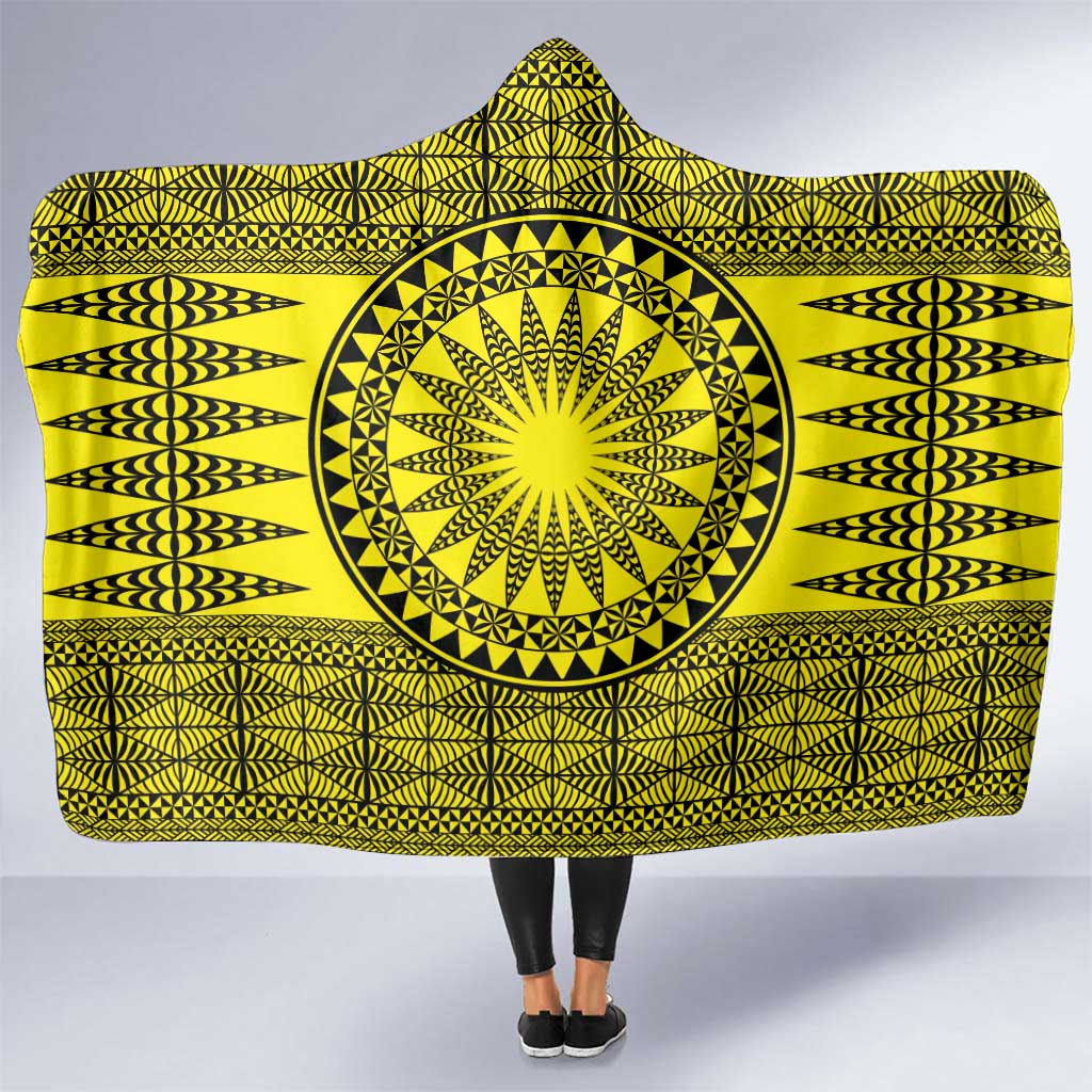 All Yellow Tonga Malo e lelei Hooded Blanket Vintage Ngatu Tribal Pattern - Polynesian Pride