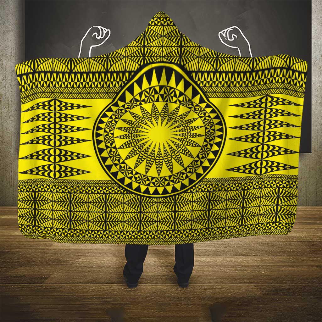 All Yellow Tonga Malo e lelei Hooded Blanket Vintage Ngatu Tribal Pattern - Polynesian Pride