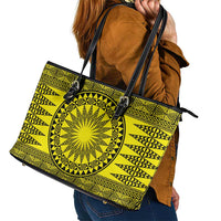All Yellow Tonga Malo e lelei Leather Tote Bag Vintage Ngatu Tribal Pattern - Polynesian Pride