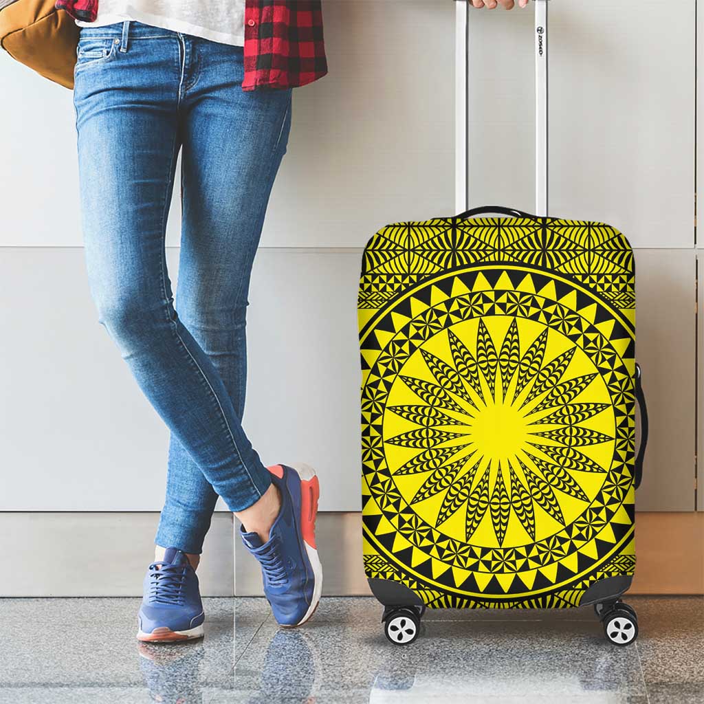 All Yellow Tonga Malo e lelei Luggage Cover Vintage Ngatu Tribal Pattern - Polynesian Pride