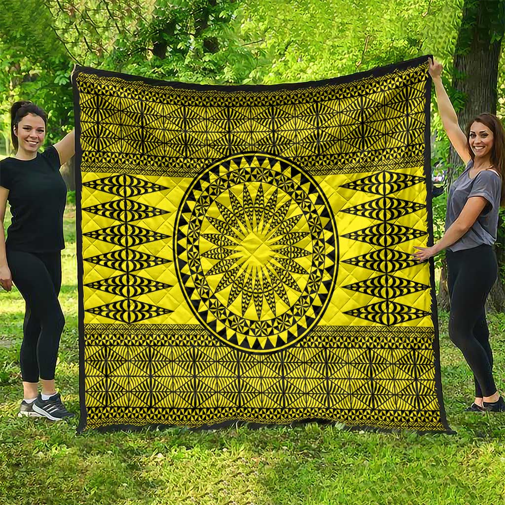 All Yellow Tonga Malo e lelei Quilt Vintage Ngatu Tribal Pattern - Polynesian Pride