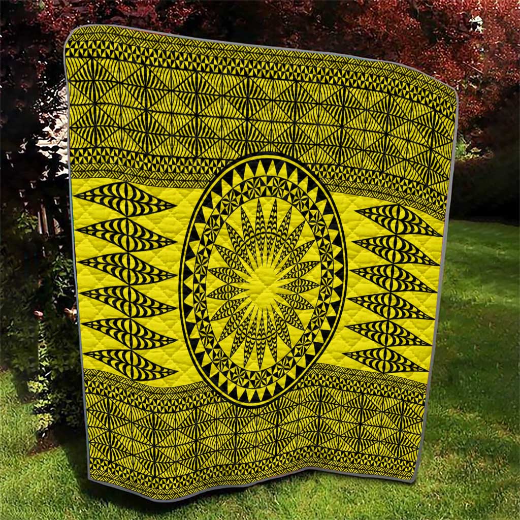 All Yellow Tonga Malo e lelei Quilt Vintage Ngatu Tribal Pattern - Polynesian Pride