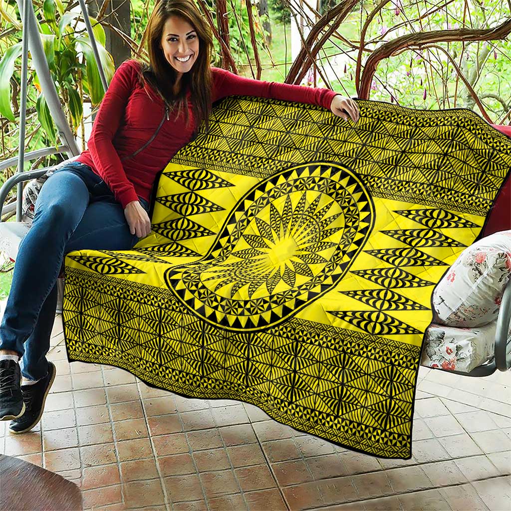 All Yellow Tonga Malo e lelei Quilt Vintage Ngatu Tribal Pattern - Polynesian Pride