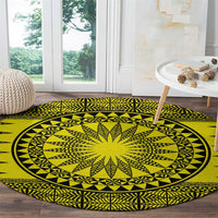 All Yellow Tonga Malo e lelei Round Carpet Vintage Ngatu Tribal Pattern - Polynesian Pride