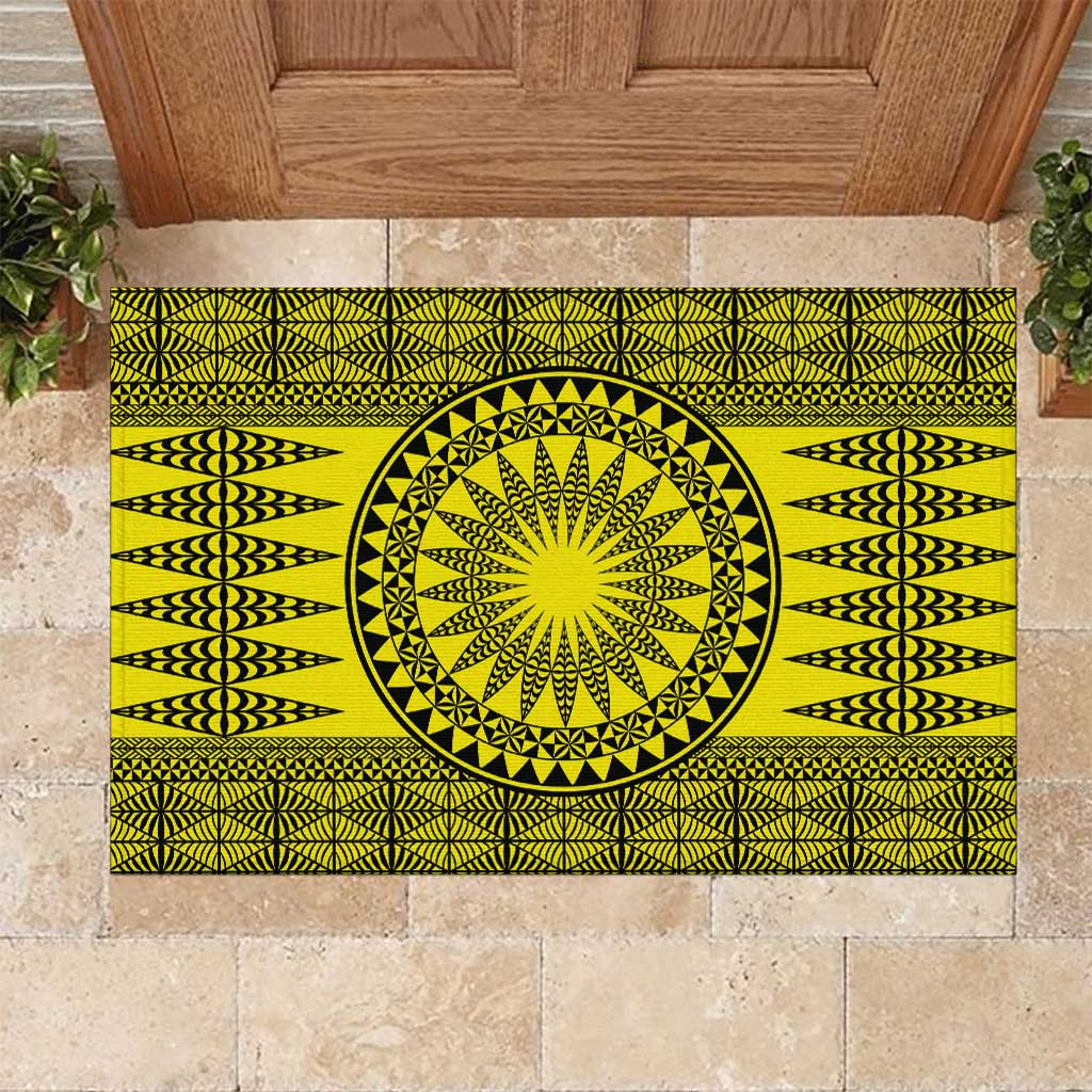 All Yellow Tonga Malo e lelei Rubber Doormat Vintage Ngatu Tribal Pattern - Polynesian Pride