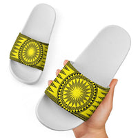 All Yellow Tonga Malo e lelei Slide Sandals Vintage Ngatu Tribal Pattern - Polynesian Pride
