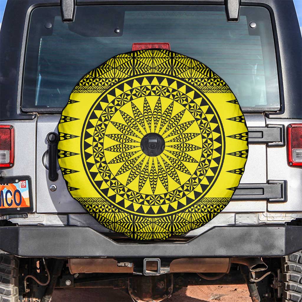 All Yellow Tonga Malo e lelei Spare Tire Cover Vintage Ngatu Tribal Pattern - Polynesian Pride
