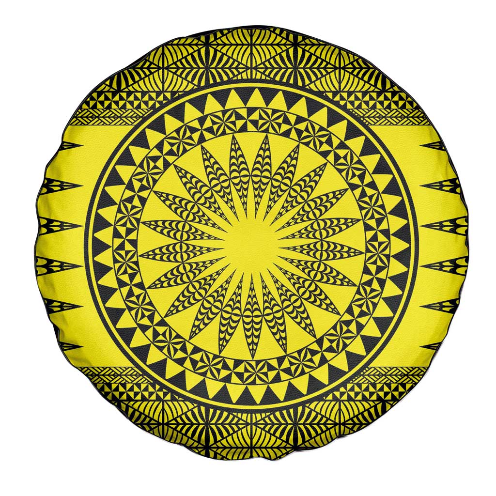 All Yellow Tonga Malo e lelei Spare Tire Cover Vintage Ngatu Tribal Pattern - Polynesian Pride