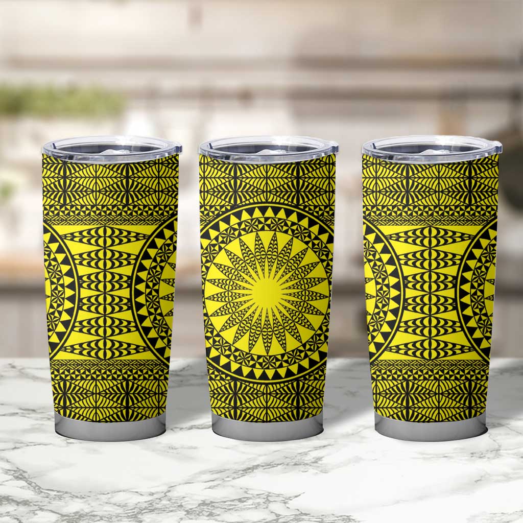 All Yellow Tonga Malo e lelei Tumbler Cup Vintage Ngatu Tribal Pattern - Polynesian Pride