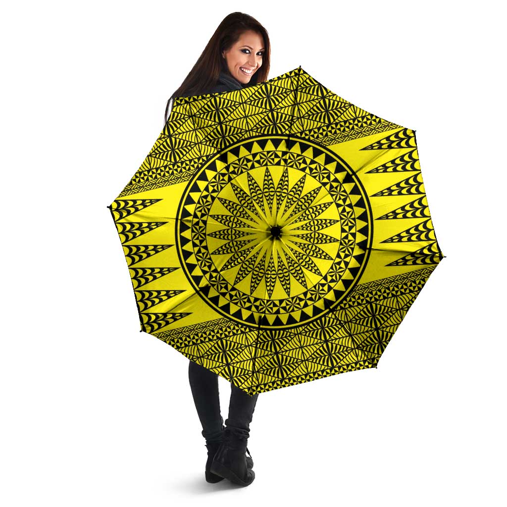 All Yellow Tonga Malo e lelei Umbrella Vintage Ngatu Tribal Pattern - Polynesian Pride