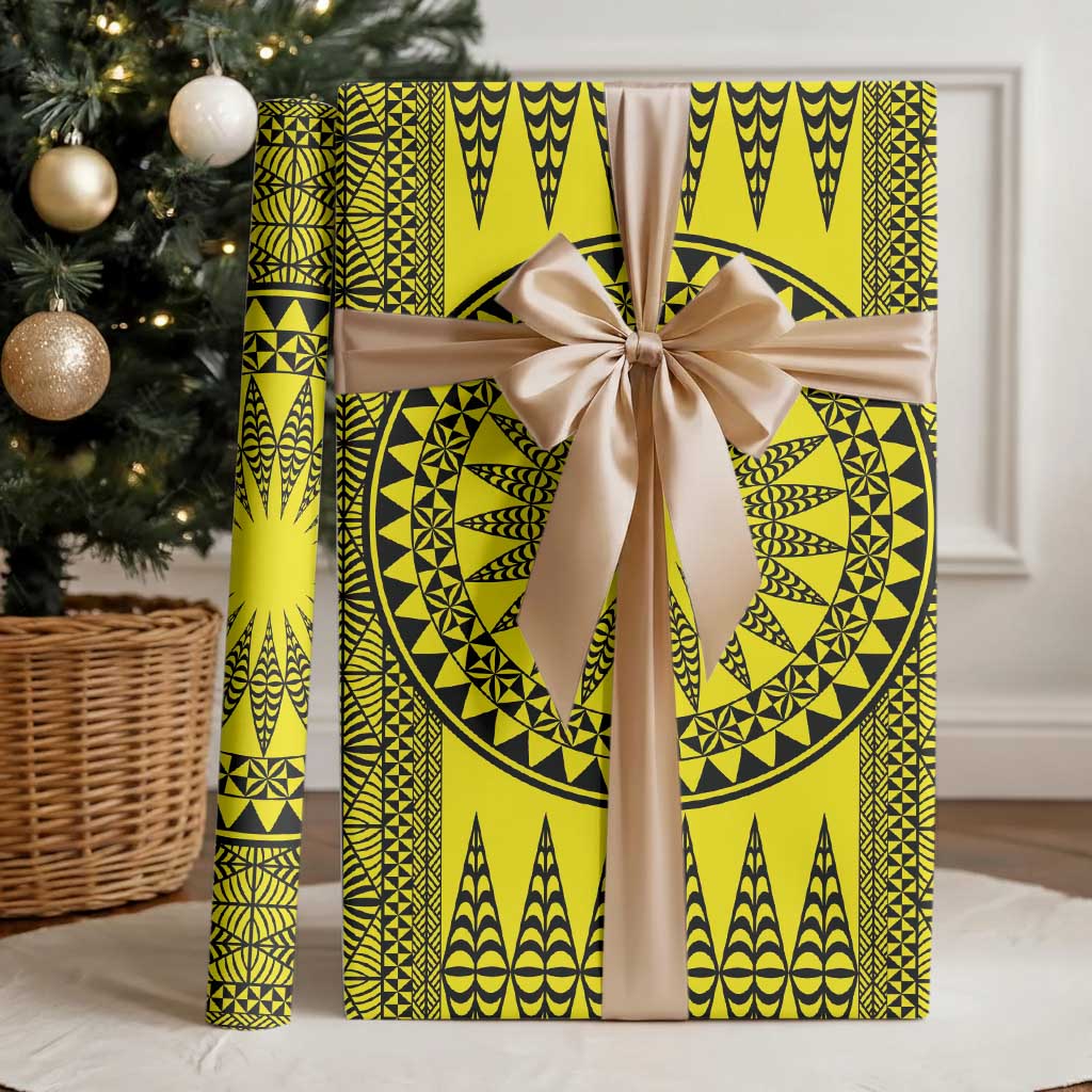 All Yellow Tonga Malo e lelei Wrapping Paper Vintage Ngatu Tribal Pattern - Polynesian Pride