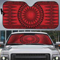 All Red Tonga Malo e lelei Auto Sun Shade Vintage Ngatu Tribal Pattern - Polynesian Pride