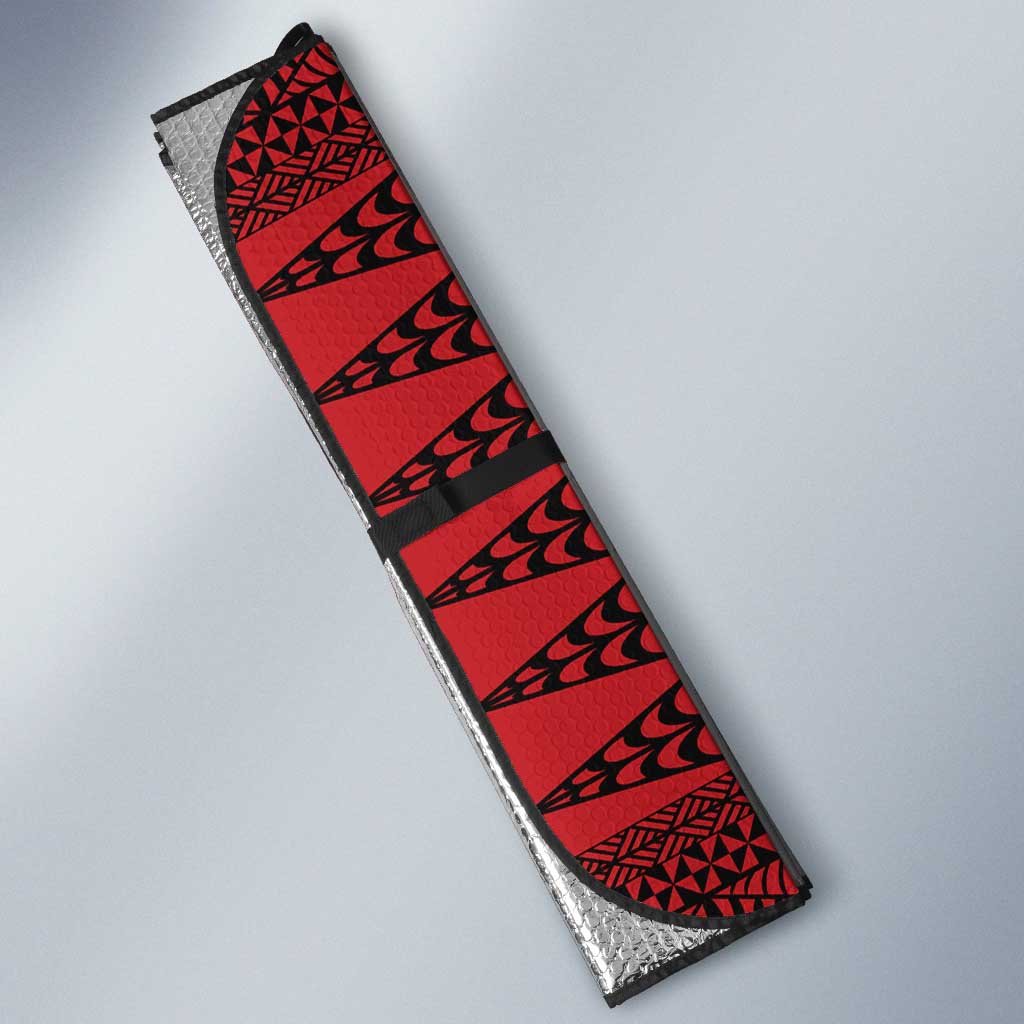 All Red Tonga Malo e lelei Auto Sun Shade Vintage Ngatu Tribal Pattern - Polynesian Pride