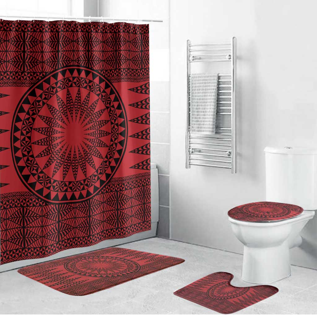 All Red Tonga Malo e lelei Bathroom Set Vintage Ngatu Tribal Pattern - Polynesian Pride