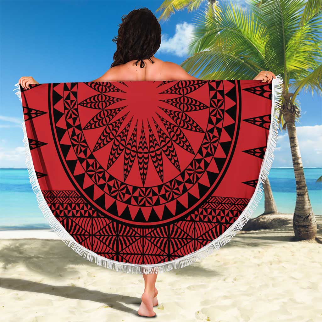 All Red Tonga Malo e lelei Beach Blanket Vintage Ngatu Tribal Pattern - Polynesian Pride