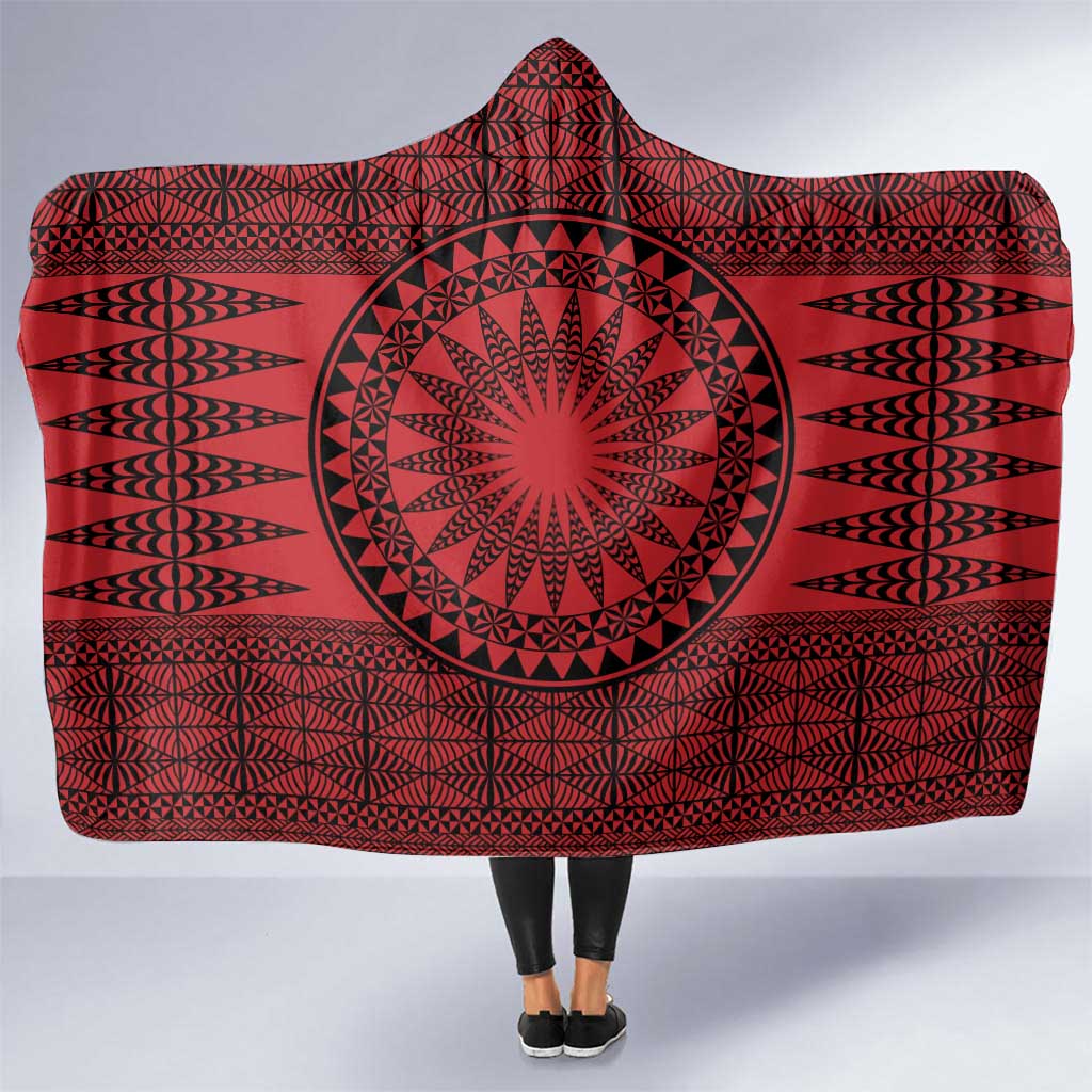 All Red Tonga Malo e lelei Hooded Blanket Vintage Ngatu Tribal Pattern - Polynesian Pride