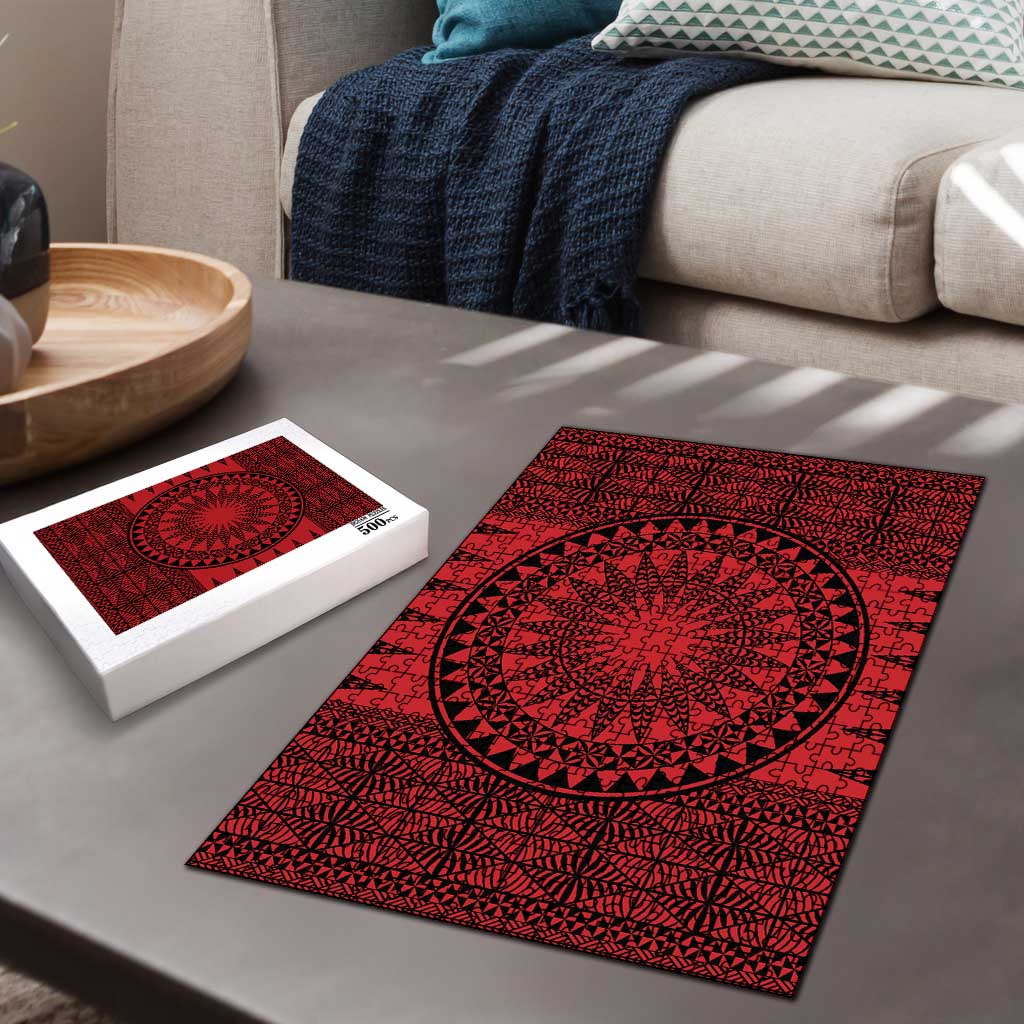 All Red Tonga Malo e lelei Puzzle Vintage Ngatu Tribal Pattern - Polynesian Pride