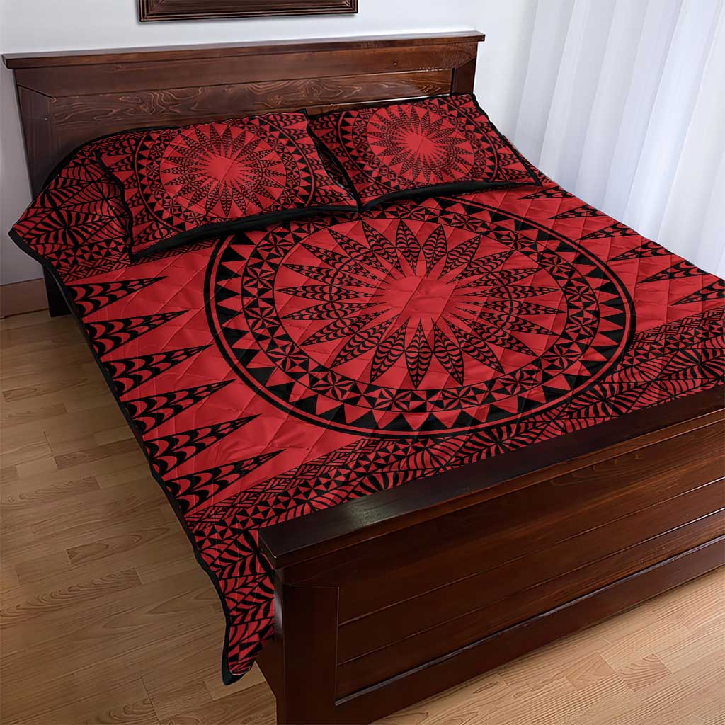 All Red Tonga Malo e lelei Quilt Bed Set Vintage Ngatu Tribal Pattern - Polynesian Pride
