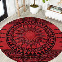 All Red Tonga Malo e lelei Round Carpet Vintage Ngatu Tribal Pattern - Polynesian Pride
