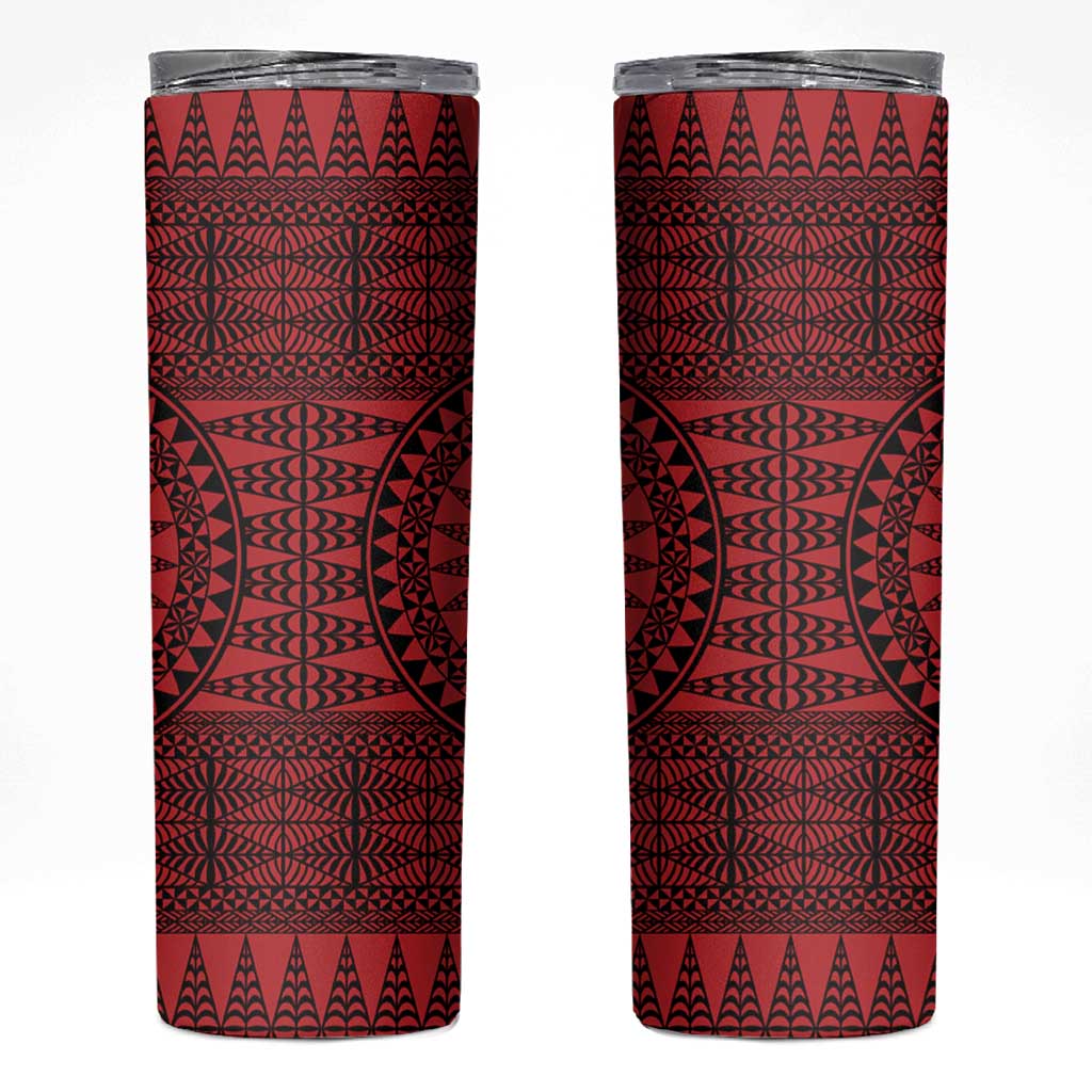 All Red Tonga Malo e lelei Skinny Tumbler Vintage Ngatu Tribal Pattern - Polynesian Pride