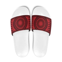 All Red Tonga Malo e lelei Slide Sandals Vintage Ngatu Tribal Pattern - Polynesian Pride