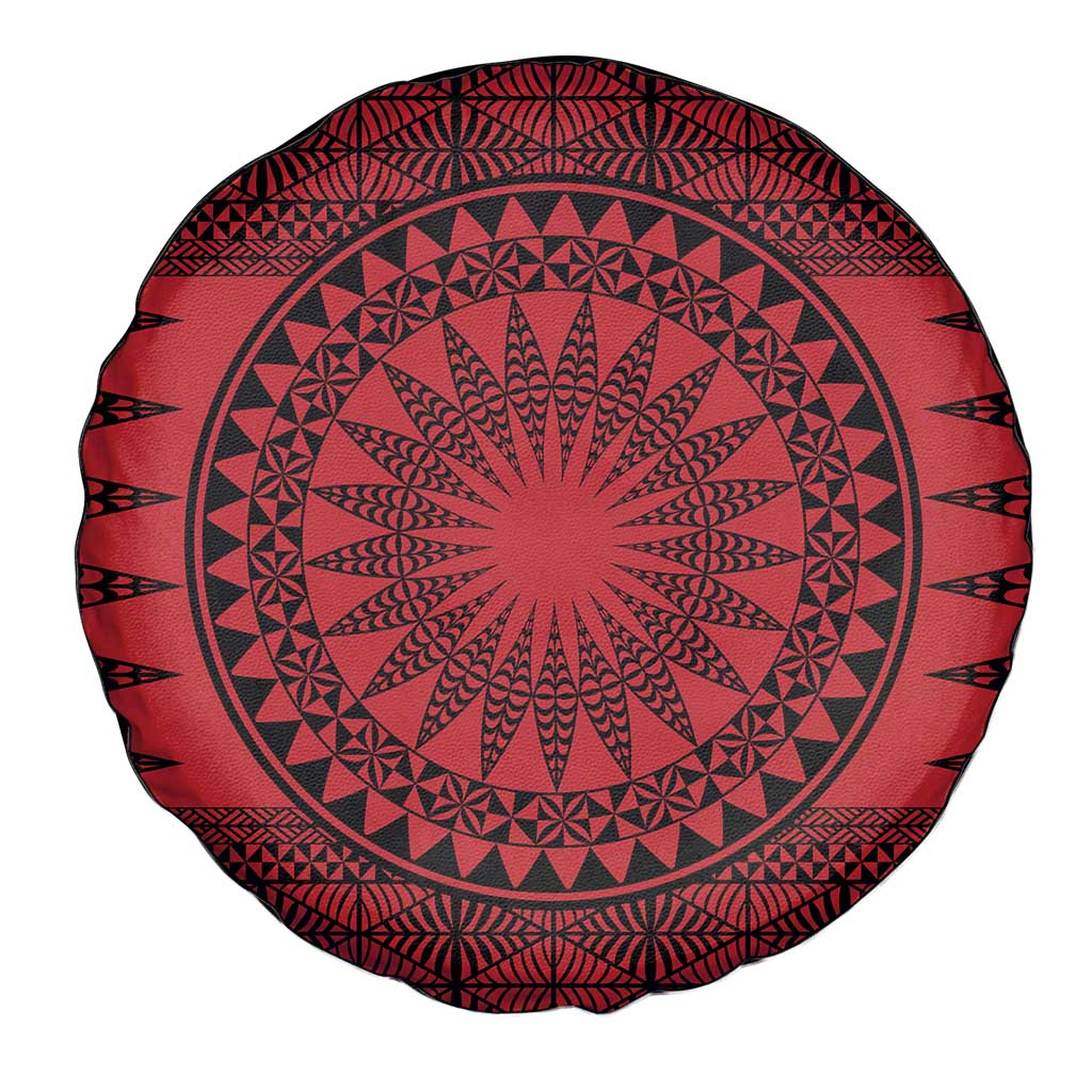 All Red Tonga Malo e lelei Spare Tire Cover Vintage Ngatu Tribal Pattern - Polynesian Pride