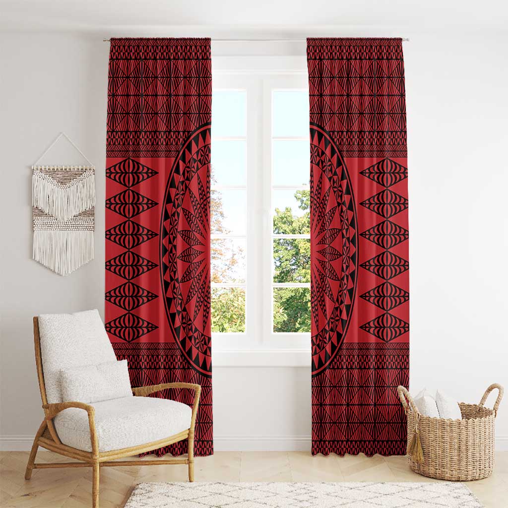 All Red Tonga Malo e lelei Window Curtain Vintage Ngatu Tribal Pattern - Polynesian Pride