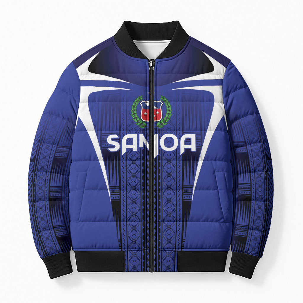 2026 Rugby Nations Series Custom Manu Samoa Bomber Puffer Jacket LT9 Unisex Blue - Polynesian Pride
