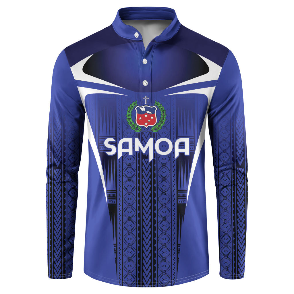 2026 Rugby Nations Series Custom Manu Samoa Button Sweatshirt LT9 Blue - Polynesian Pride