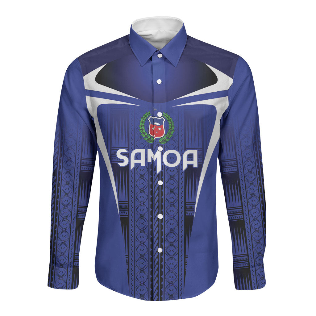 2026 Rugby Nations Series Custom Manu Samoa Long Sleeve Button Shirt LT9 Unisex Blue - Polynesian Pride