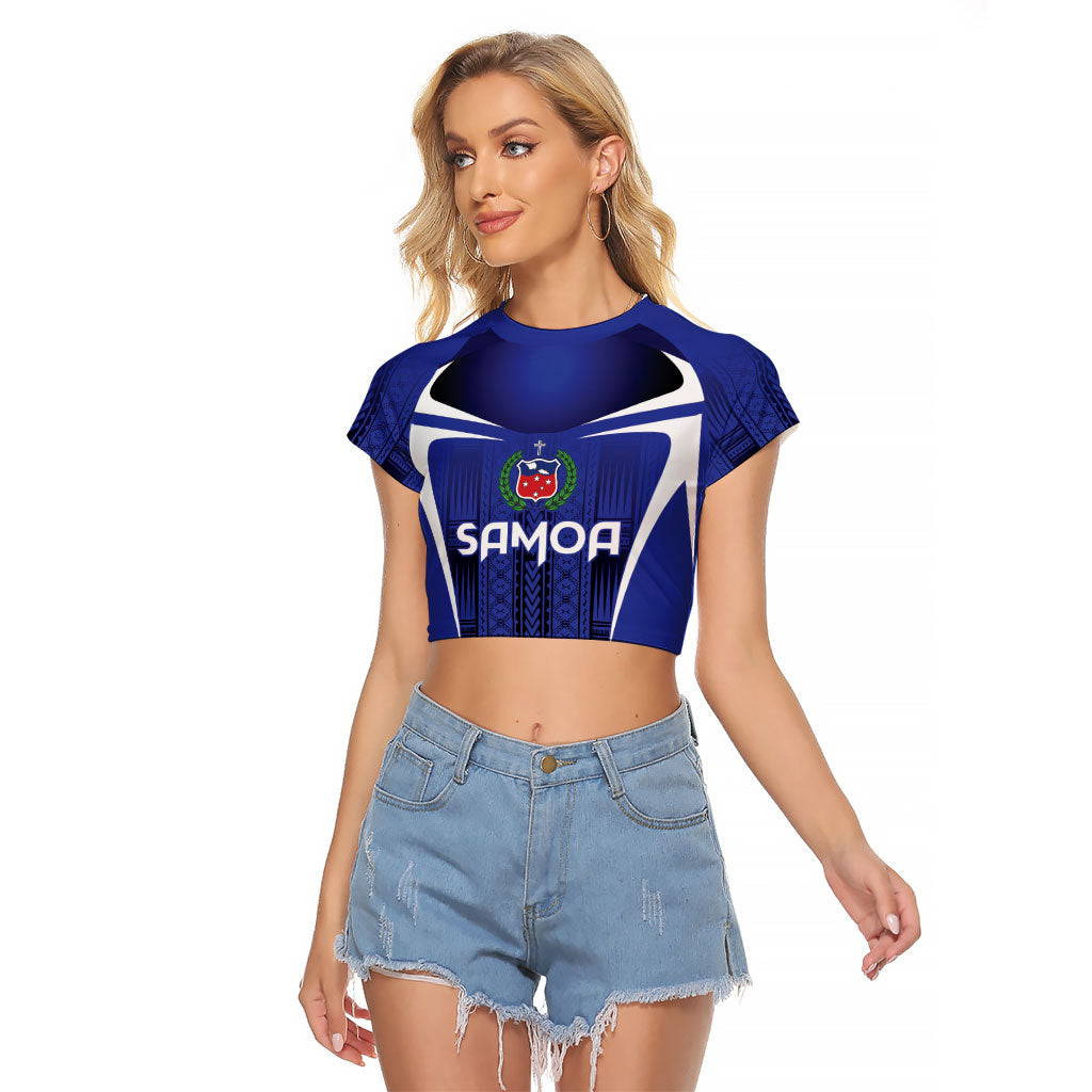 2026 Rugby Nations Series Custom Manu Samoa Raglan Cropped T Shirt LT9 Female Blue - Polynesian Pride