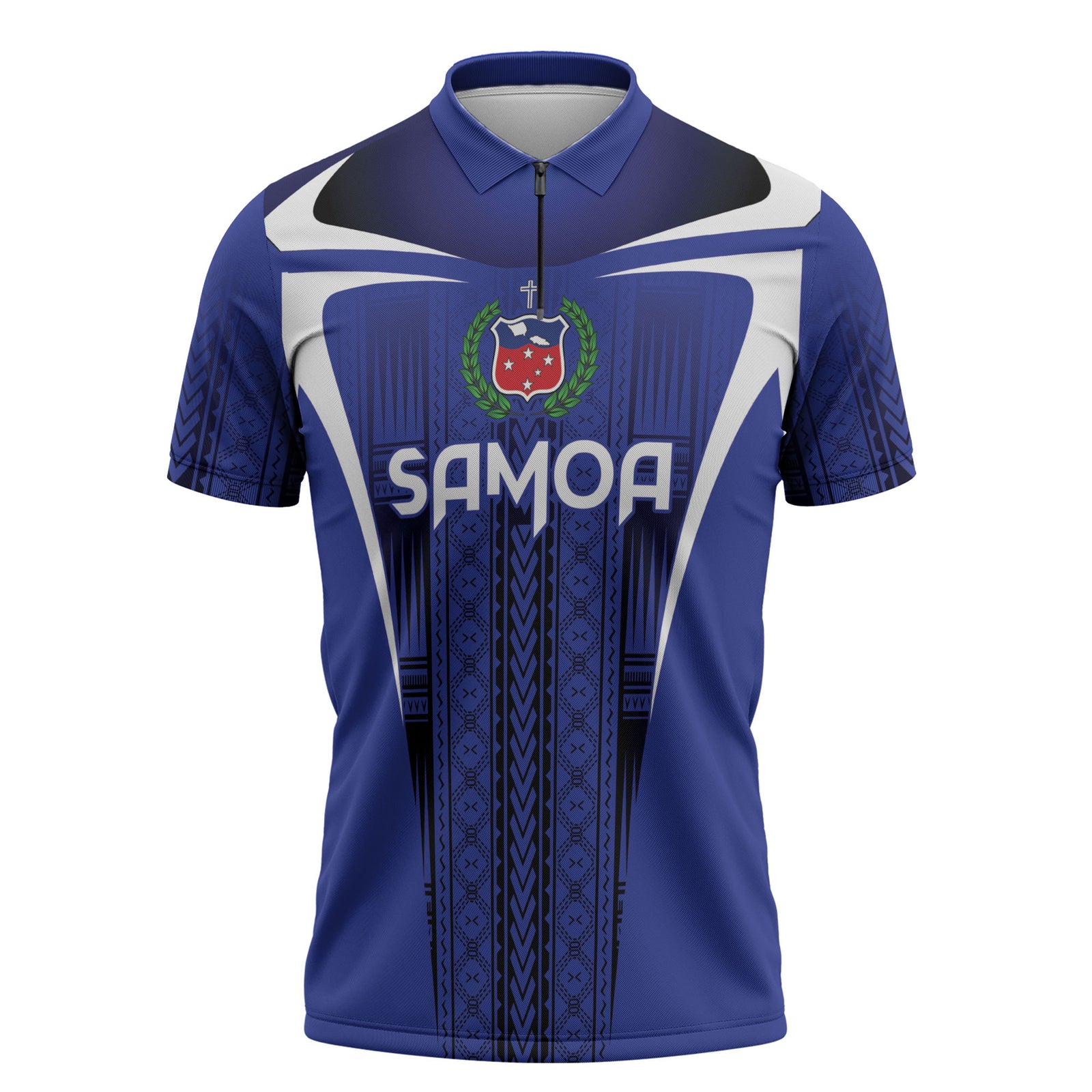 2026 Rugby Nations Series Custom Manu Samoa Zipper Polo Shirt LT9 Blue - Polynesian Pride
