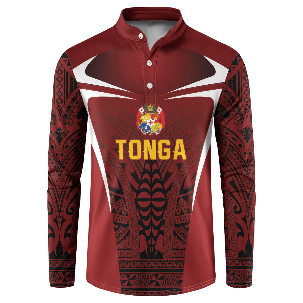 2026 Rugby Nations Series Custom Tonga Ikale Tahi Button Sweatshirt LT9 Red - Polynesian Pride