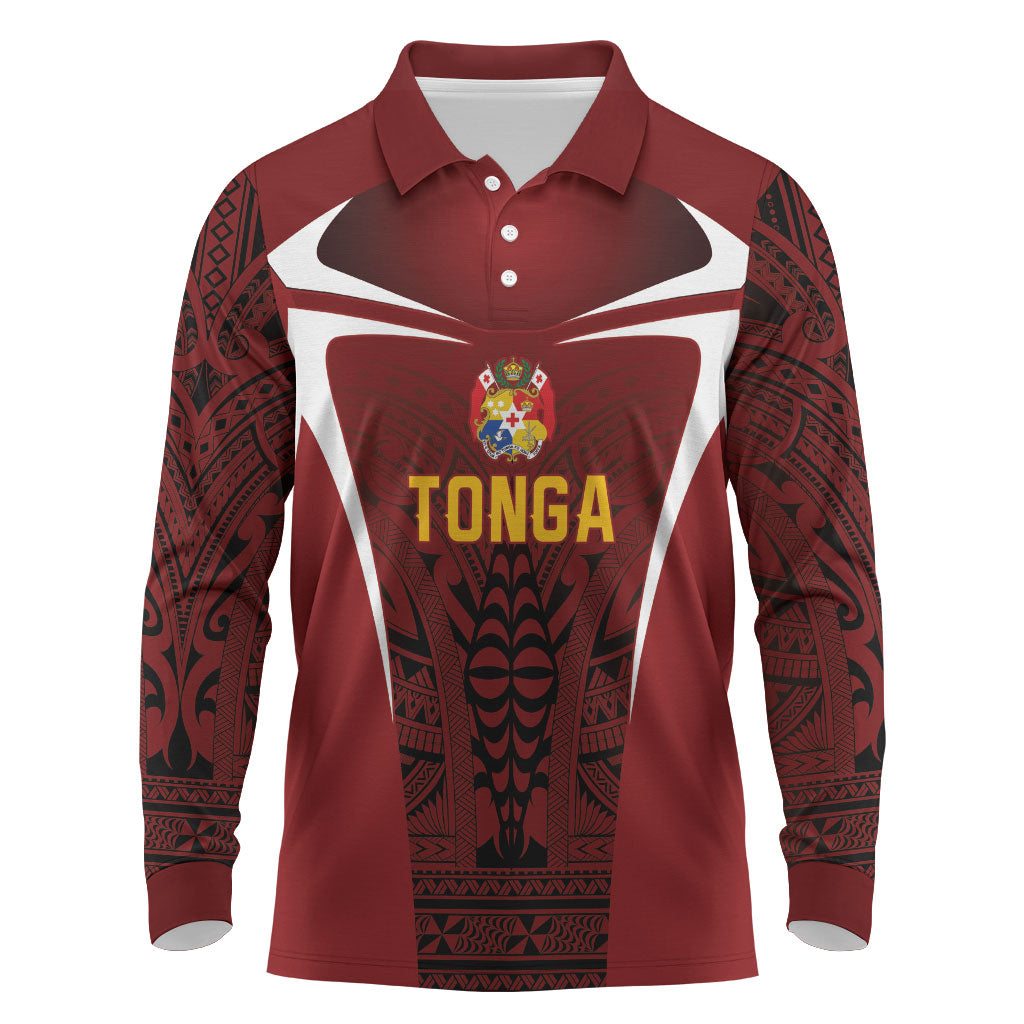 2026 Rugby Nations Series Custom Tonga Ikale Tahi Long Sleeve Polo Shirt LT9 Red - Polynesian Pride