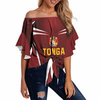 2026 Rugby Nations Series Custom Tonga Ikale Tahi Off Shoulder Wrap Waist Top LT9 Red - Polynesian Pride