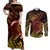 New Zealand Couples Matching Off Shoulder Maxi Dress and Long Sleeve Button Shirts Aotearoa Wisdom Face Maori Fern Tattoo Arty LT9 Reggae - Polynesian Pride