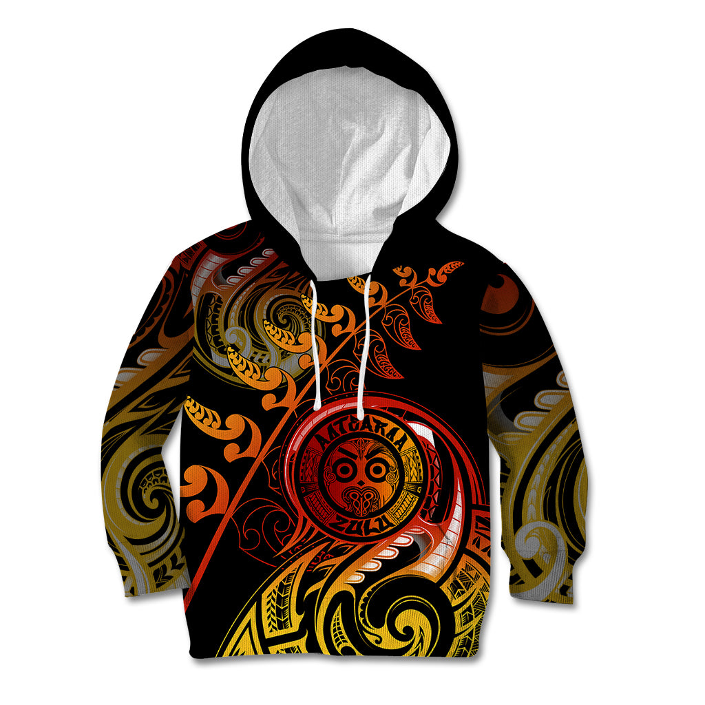 New Zealand Kid Hoodie Aotearoa Wisdom Face Maori Fern Tattoo Arty LT9 Hoodie Reggae - Polynesian Pride