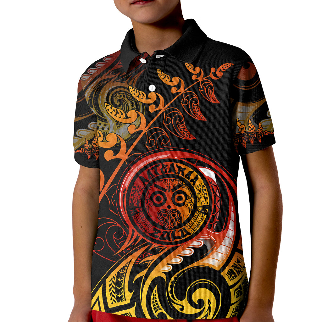 New Zealand Kid Polo Shirt Aotearoa Wisdom Face Maori Fern Tattoo Arty LT9 Kid Reggae - Polynesian Pride