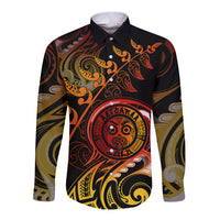 New Zealand Long Sleeve Button Shirt Aotearoa Wisdom Face Maori Fern Tattoo Arty LT9 Unisex Reggae - Polynesian Pride