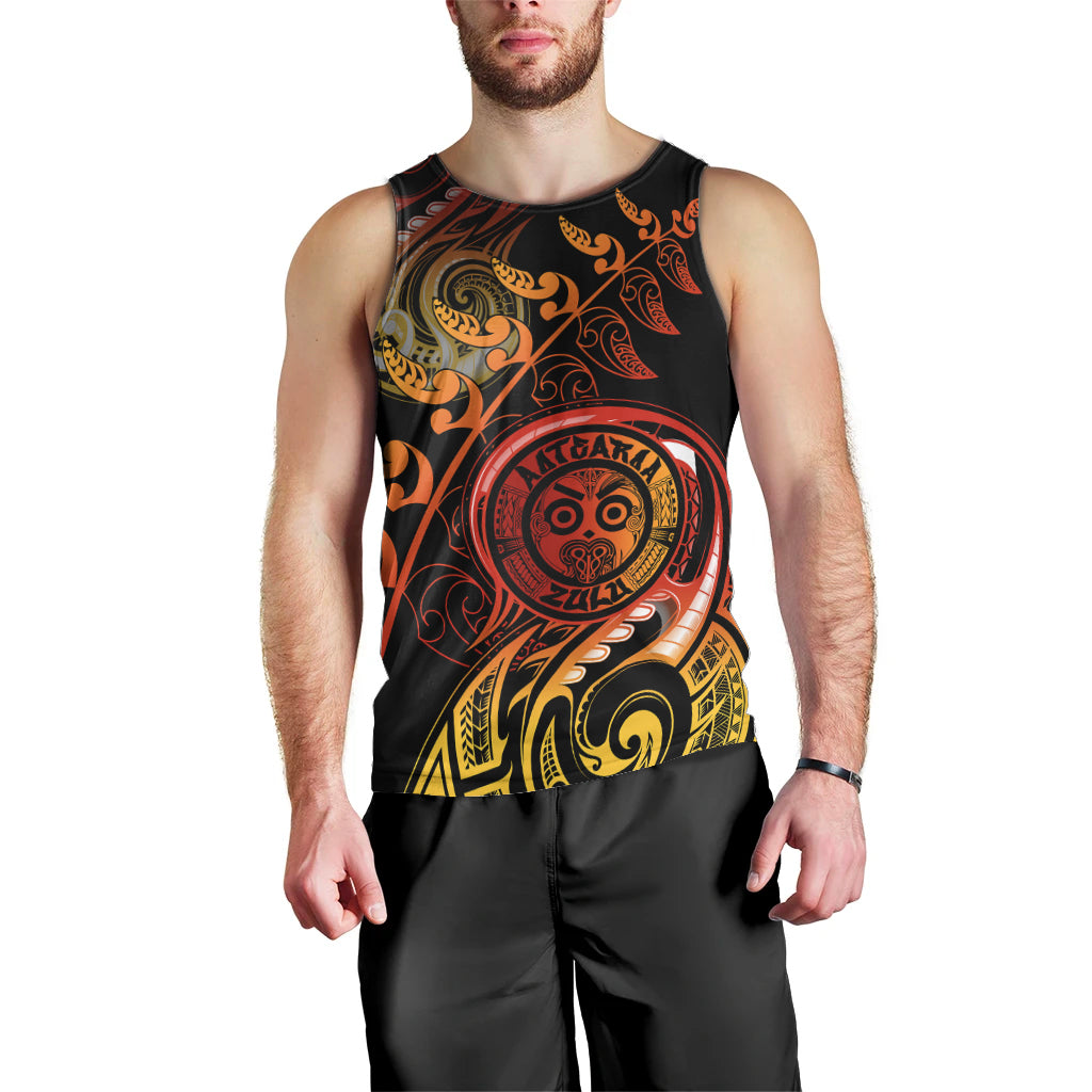 New Zealand Men Tank Top Aotearoa Wisdom Face Maori Fern Tattoo Arty LT9 - Polynesian Pride