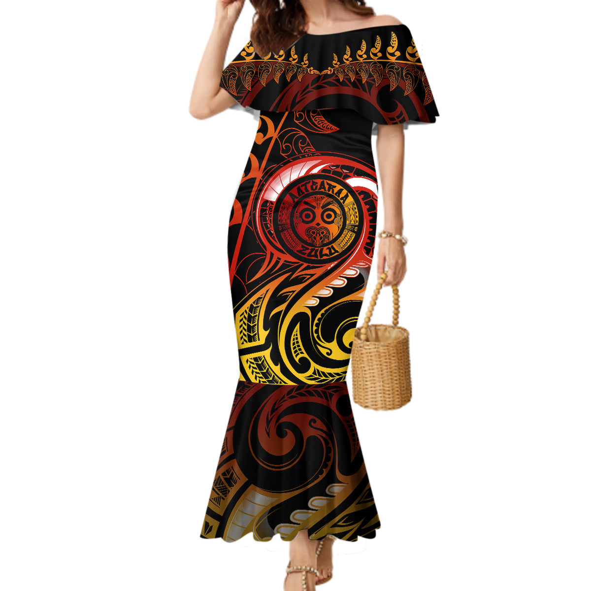 New Zealand Mermaid Dress Aotearoa Wisdom Face Maori Fern Tattoo Arty LT9 Women Reggae - Polynesian Pride