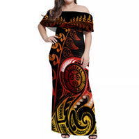 New Zealand Off Shoulder Maxi Dress Aotearoa Wisdom Face Maori Fern Tattoo Arty LT9 Women Reggae - Polynesian Pride