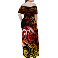New Zealand Off Shoulder Maxi Dress Aotearoa Wisdom Face Maori Fern Tattoo Arty LT9 - Polynesian Pride
