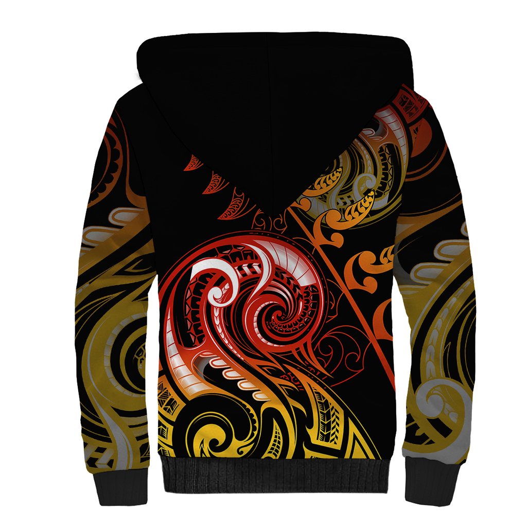 New Zealand Sherpa Hoodie Aotearoa Wisdom Face Maori Fern Tattoo Arty LT9 - Polynesian Pride