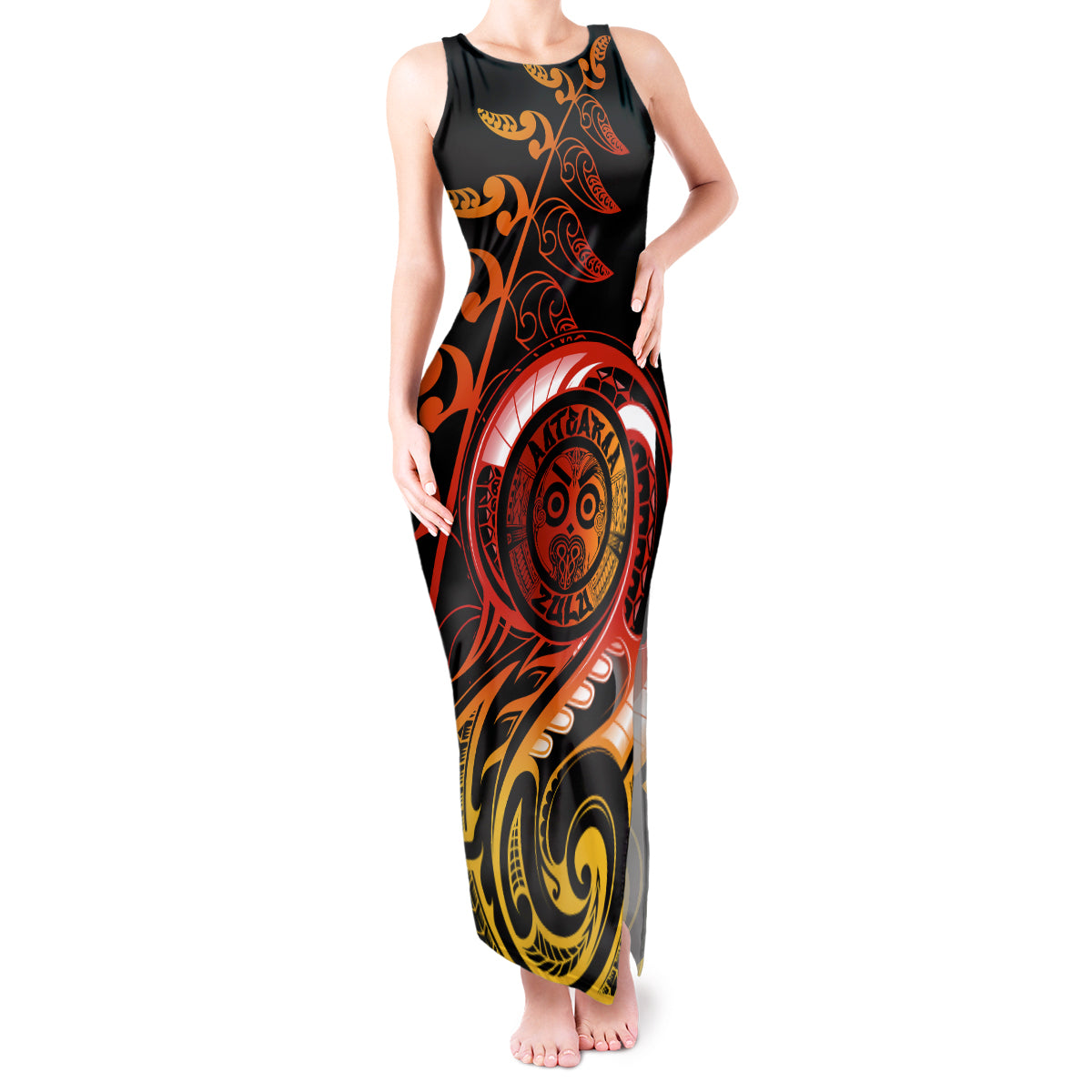 New Zealand Tank Maxi Dress Aotearoa Wisdom Face Maori Fern Tattoo Arty LT9 Women Reggae - Polynesian Pride