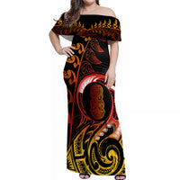 New Zealand Off Shoulder Maxi Dress Aotearoa Hei-Tiki Maori Fern Tattoo Arty LT9 Women Reggae - Polynesian Pride