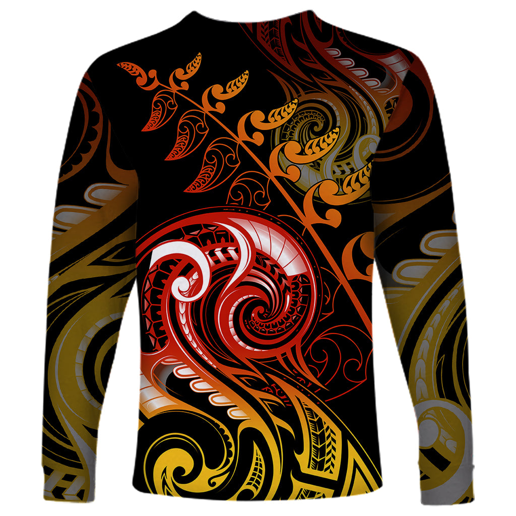 New Zealand Long Sleeve Shirt Aotearoa Kiwi Bird Maori Fern Tattoo Arty LT9 - Polynesian Pride