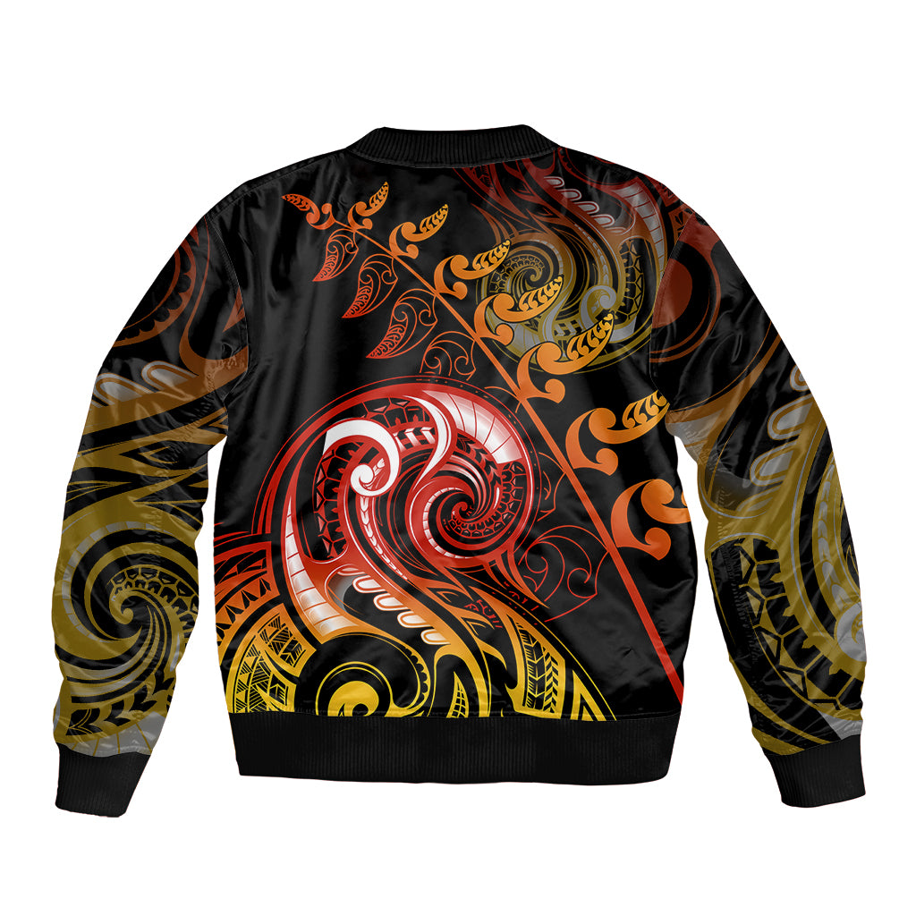New Zealand Bomber Jacket Aotearoa Manaia Maori Fern Tattoo Arty LT9 - Polynesian Pride